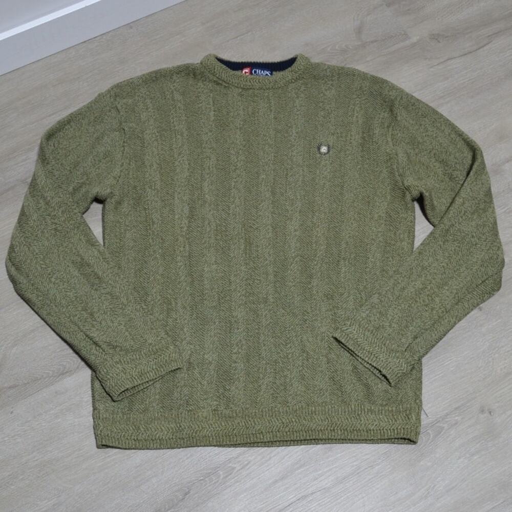 Chaps Men's Green Cable Knit Crew Neck Sweater Size Medium